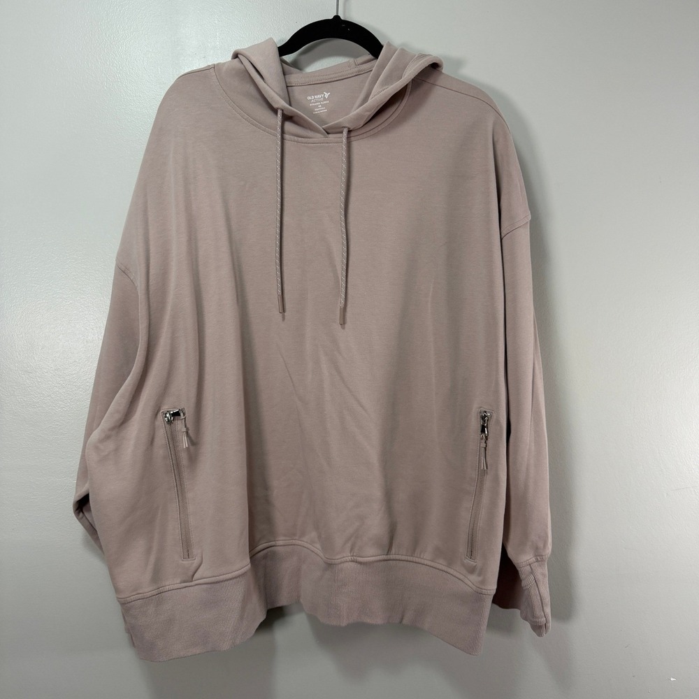 Old Navy Active Dynamic Fleece Hoodie Taupe Zip Pockets 4X Plus Size Runs Small